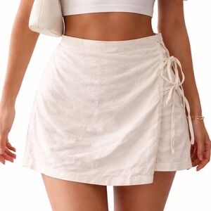 BP Nordstrom Cream Linen Blend Side Tie Wrap Skort BP506822MI Medium